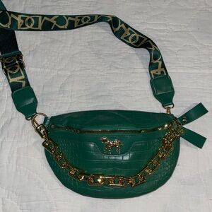 Green Faux Croc Belt Bag with Removable Chain - New